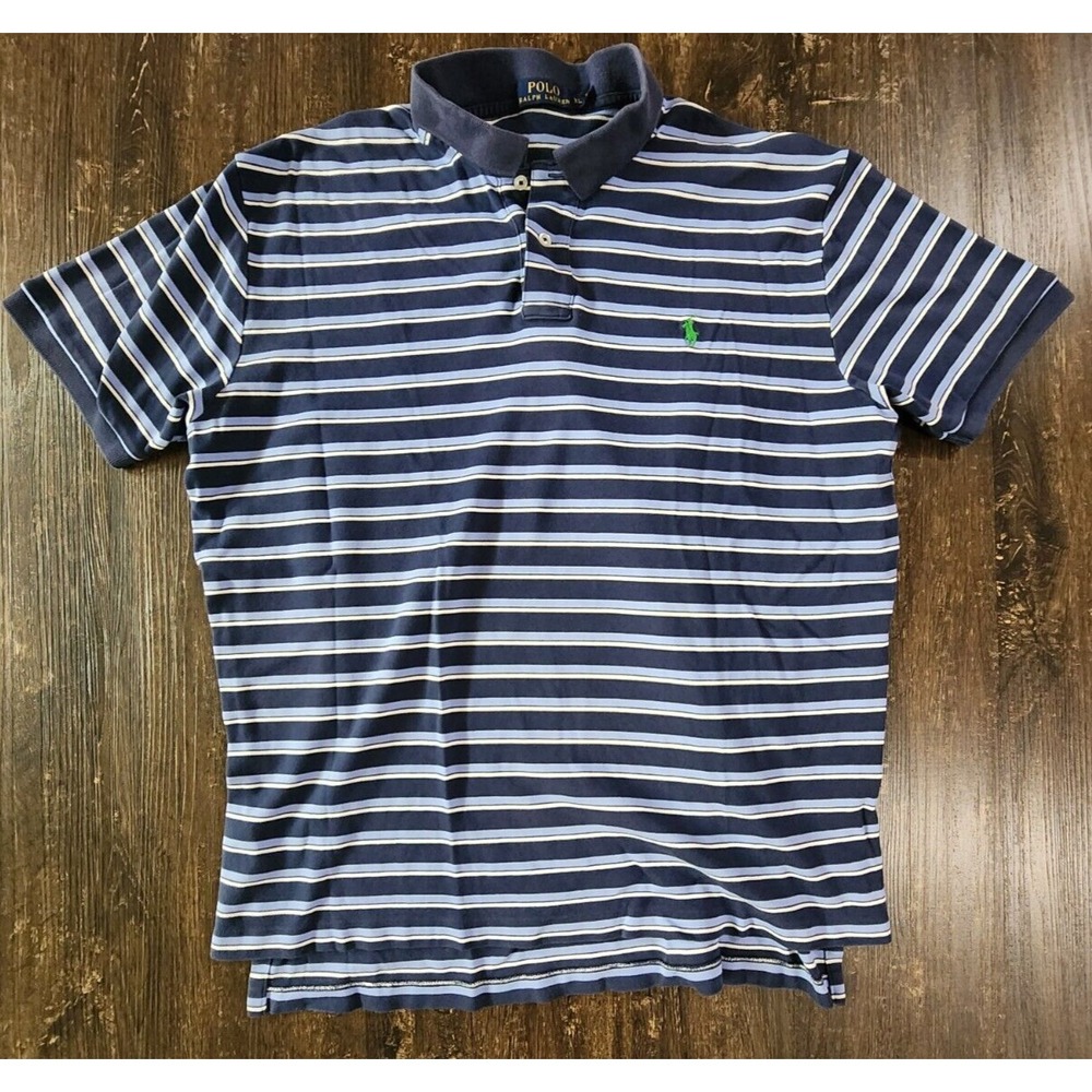 Polo Ralph Lauren Shirt Mens Extra‎ Large Blue Striped Business Casual Pullover
